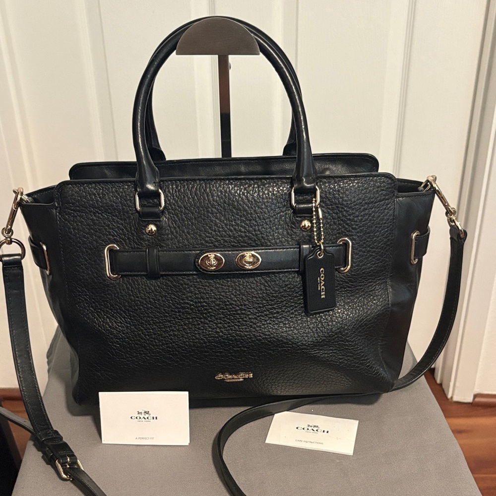 Coach Black Leather Tote Satchel with Gold Hardware